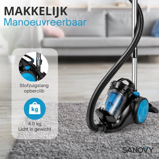 Sanovy ProPower-9100 - Krachtige Stofzuiger - Zonder Zak - 3L - Compact - Blauw