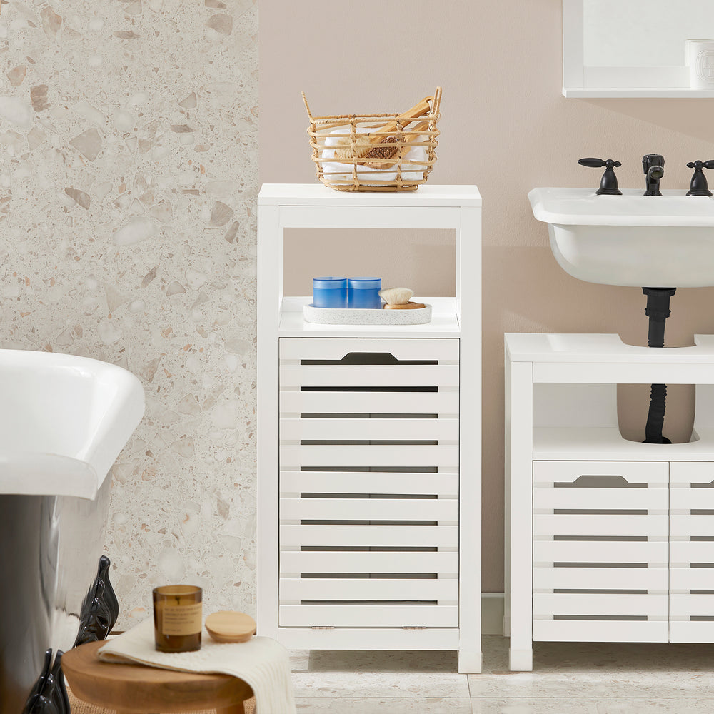SoBuy BZR67-W Badkamermeubel - Kantelbare Wasmand - Wit MDF hout - 42x30x90 cm