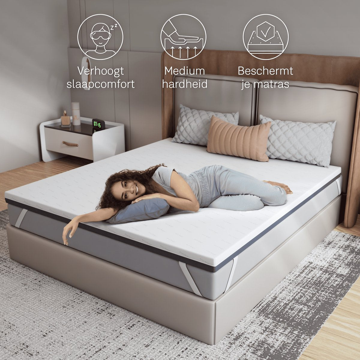 CozySense DualFeel Topper 120x200 cm – Koele & Warme Kant – 7,5 cm – Medium Comfort – Wit/Blauw