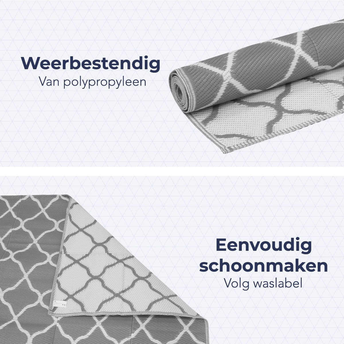 LifeGoods Buitenkleed - 152x230CM - Vloerkleed - Tuintapijt - Buitentapijt - Omkeerbaar - Incl. Draagtas - Met Patroon - Grijs/Wit