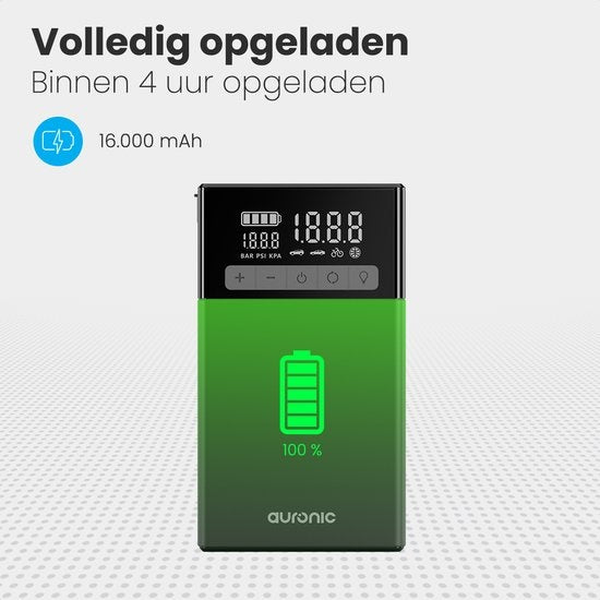Auronic 12V Jumpstarter – Starthulp voor Auto's - Met Compressor en Bandenpomp – 1500A - 4L Diesel 8L Benzine - Zwart/Grijs