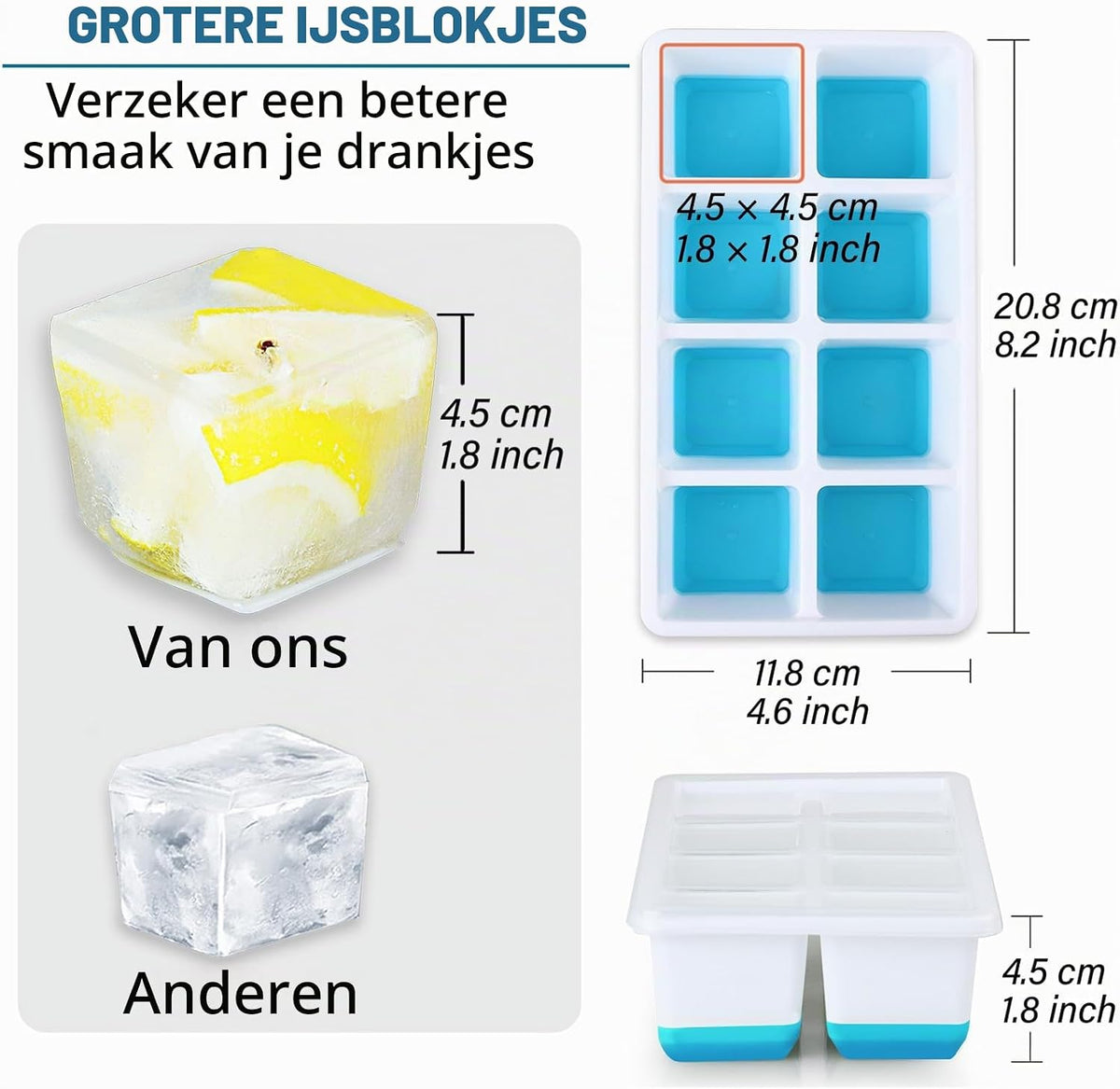 Siliconen IJsblokjesvorm Groot met Deksel Set van 2 - IJsblokjes van 4,5 x 4,5 x 4 cm - BPA-vrij en Stapelbaar - Roze