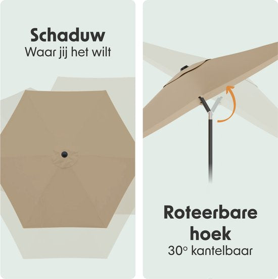 LifeGoods Parasol - Tuin - Ø270 cm - 30° Kantelbaar - Waterdicht - Taupe