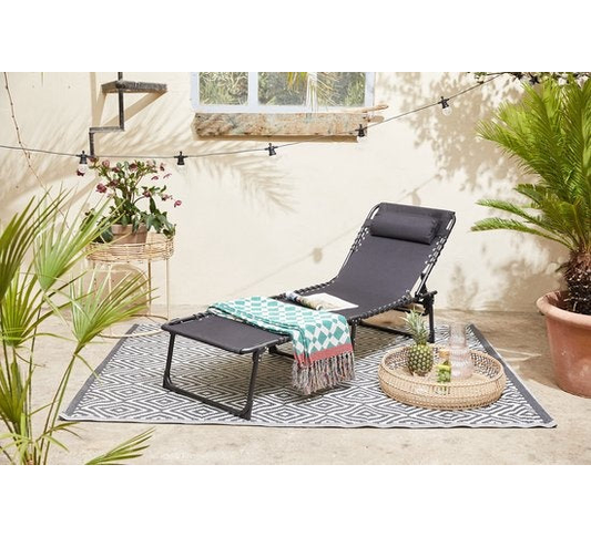 909 OUTDOOR Opvouwbare Ligstoel - Ligbed met Kussen & Verstelbare Rugleuning - Zwarte Tuinstoel voor Tuin en Terras - Relaxstoel tot max. 110 kg - 189 x 59 x 30 cm