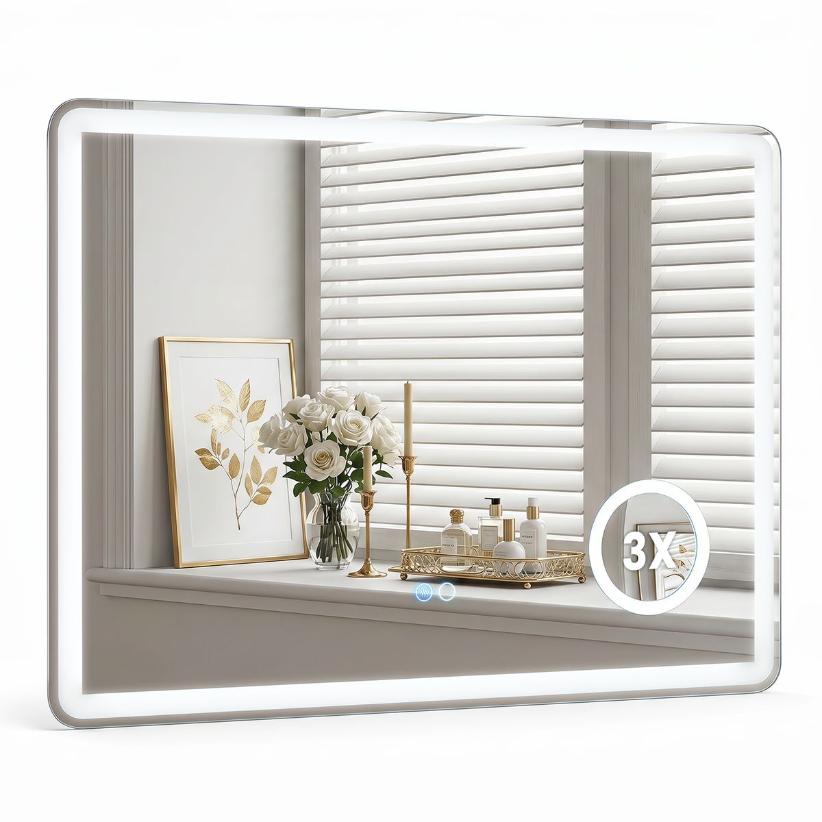 Coast LED-badkamerspiegel - geïntegreerde 3x vergrotende spiegel - dimbaar licht - 80 x 60 cm - zilver