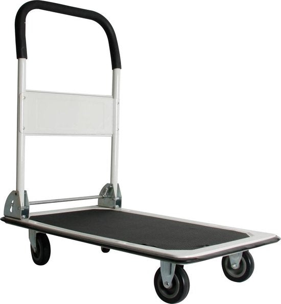 Toolland Platformwagen - 74 x 48 cm - Inklapbaar - 2 vaste wielen en 2 zwenkwielen - Rubberen mat en soft-grip handvat - Max. last 150 kg - Zwart/Wit