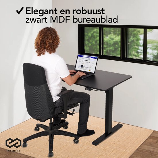 Infinity Goods Zit Sta Bureau - Elektrisch Verstelbaar In Hoogte - 140 x 60 CM - Zwart