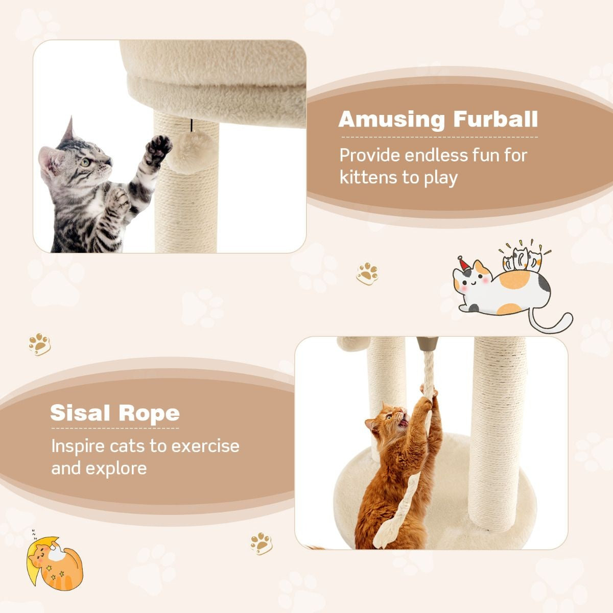 Coast Cat Tree Cat krabpaal met zachte stoel sistale toren voor katten beige
