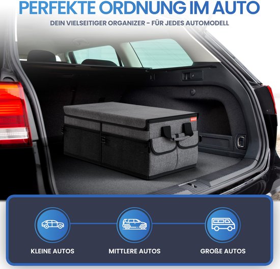 HELDENWERK Premium kofferbak organizer met deksel, stevig & antislip - Opvouwbare kofferbaktas, groot met dubbele bodem - Kofferbakbox, kofferbak organizer box