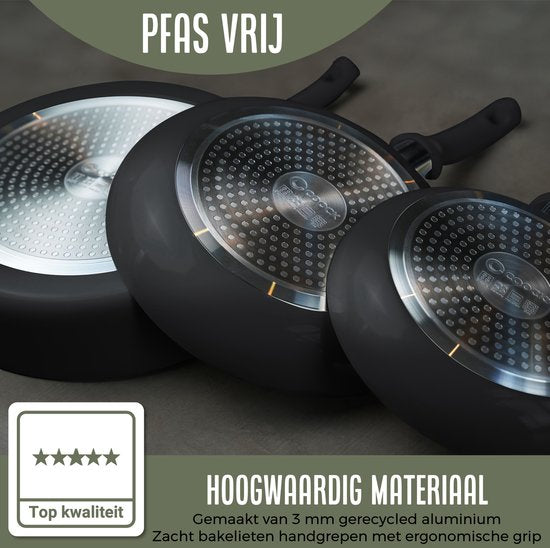 COOCK 19-Delige Pannenset Inductie - Zwart - Inclusief Onderzetters en E-book