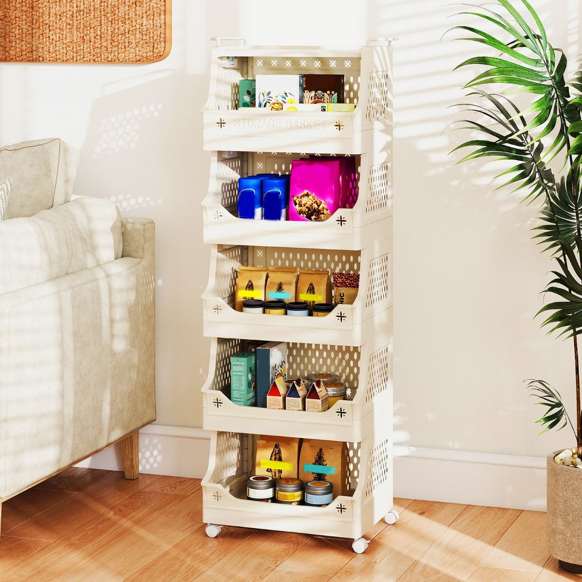 Coast Opbergrek op Wieltjes - 6 laags - Stapelbaar - Beige