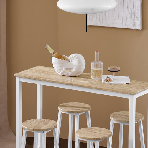SoBuy - Bartafel met 4 Krukken - OGT22-WN -Max. 150 kg - 120 x 40 x 100 cm - Wit