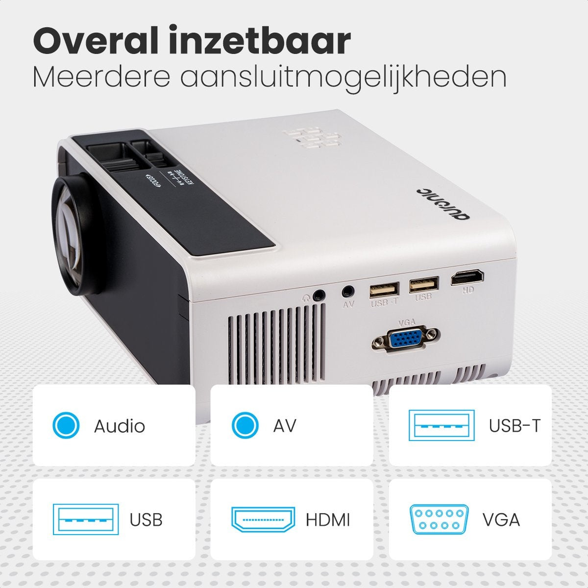 Auronic Mini Beamer - 4500 Lumen - WiFi - 200 inch Projector - HD Ready - HDMI-kabel, Afstandsbediening en Draagtas - Wit