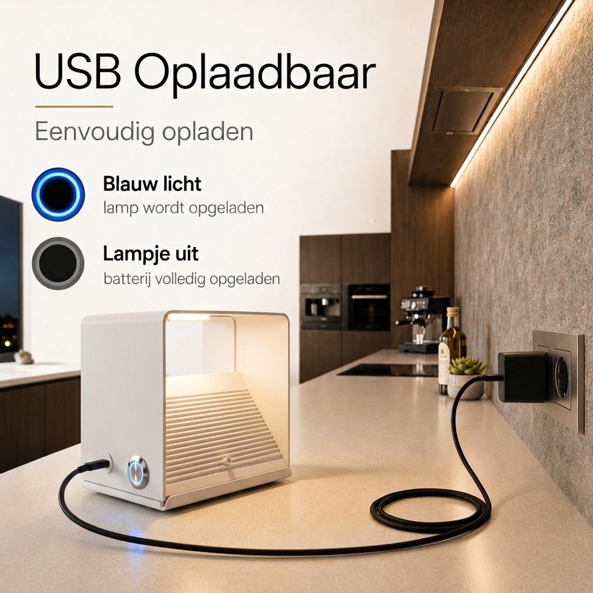 Luminize Oplaadbare Wandlamp met Afstandsbediening - Wit - 10 x 10 x 8 cm