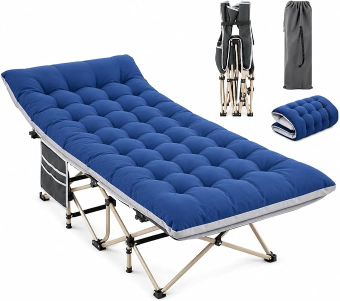 Yaheetech Opvouwbaar Campingbed met Matras - 190 x 68 cm - Zwart - Veldbed met Draagtas en Opbergvakken