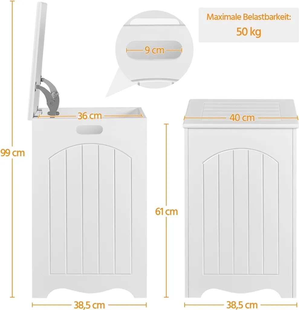 Yaheetech Wasmand met Deksel 96L - Wit - Houten Wasbox met Opbergruimte