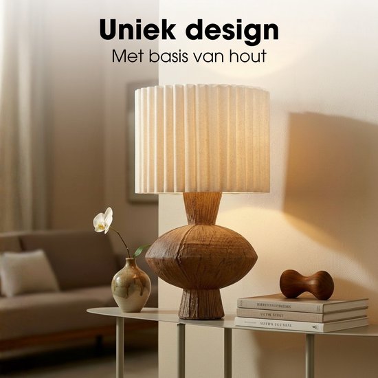 Mica Decorations Frey Tafellamp Woonkamer - Japandi Stijl - Lamp Decoratief met Lampenkap - Bureaulamp Tafellampen Woonkamer - 51 x ⌀32 cm - Bruin