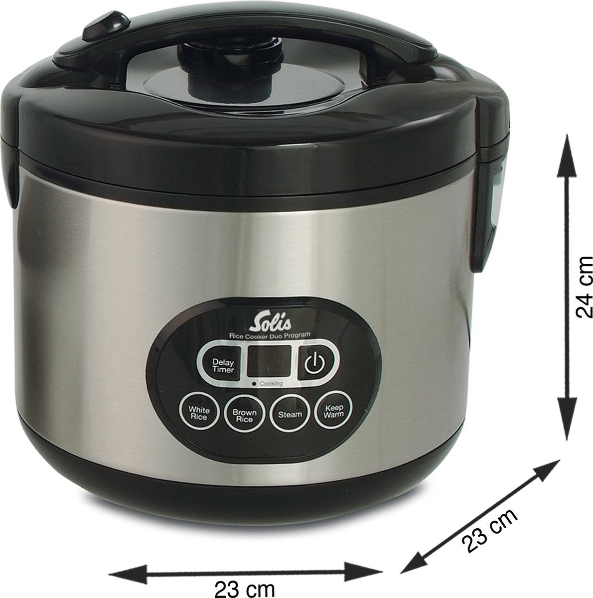 Solis Rice Cooker Duo Programm 817 Rice Cooker met Stomer - Rijstkoker en Stoomkoker - Stoompan - 23 x 23 x 24 cm - Zilver