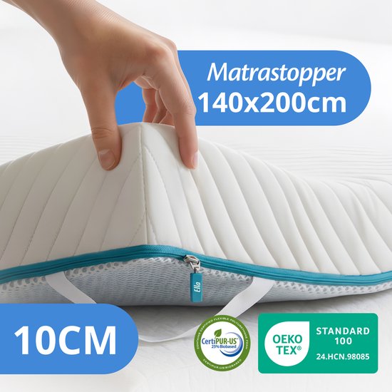 Ella Ergo Topper 140x200 cm - 10CM Dik Matras Topdekmatras - Matrastopper Gel Infused Traagschuim & Aircell-schuim - Medium Hardheid