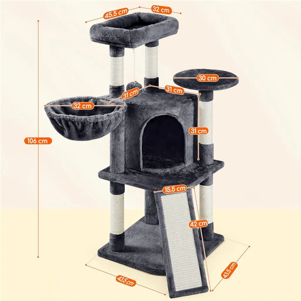 Yaheetech Krabpaal - Met Kattenhuis & Hangmat - 106 cm - Zwart