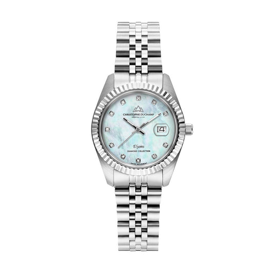 Christophe Duchamp Elysees Dameshorloge 31mm - Zilver & Lichtblauw - Roestvrij Staal - CD7201-10