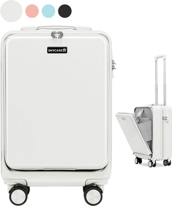 SC Handbagage Koffer 35L - Lichtgewicht Trolley - Spinnerwielen - TSA-slot en Laptopvak - Reiskoffer met Handig Voorvak - 55 cm - Off-white