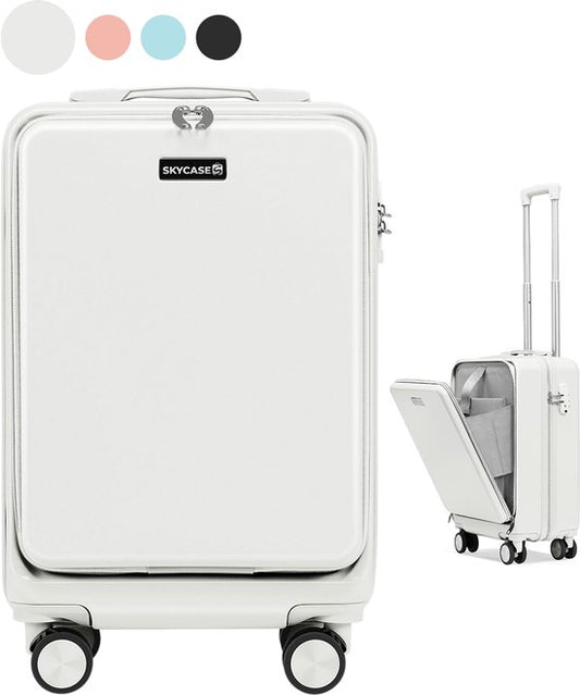 SC Handbagage Koffer 35L - Lichtgewicht Trolley - Spinnerwielen - TSA-slot en Laptopvak - Reiskoffer met Handig Voorvak - 55 cm - Off-white