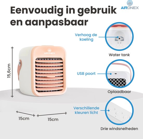 Aironex Draagbare Aircooler – Draadloos – Met Watertank – Luchtbevochtiger Functie