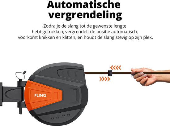 FlinQ Tuinslanghaspel 10 meter - Slanghaspel Automatisch - 180° draaibare Muurhaspel - Wandslangenbox met Tuinslang, Haspel en Sproeikop - 9 Sproeistanden