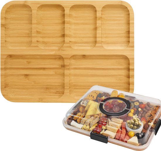 Latium Borrelplank van Bamboe Hout inclusief Deksel met Handvat - Luxe Tapasplank - Serveerplank - Inclusief gratis E-book - Kerstcadeau voor Vrouwen of Mannen