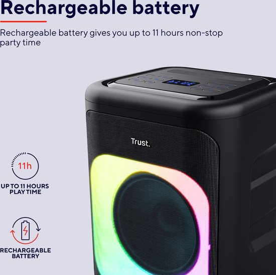 Trust Azura - Bluetooth speaker - Partybox - Draadloos - RGB verlichting - Maximaal 11 uur accu - Zwart