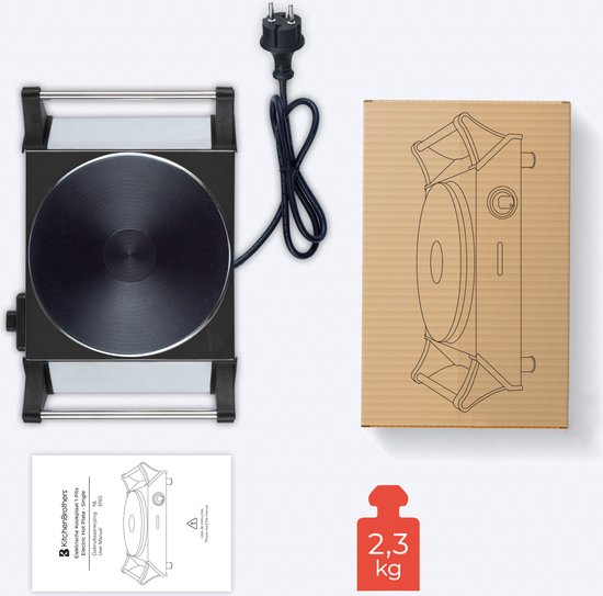 KitchenBrothers Elektrische Kookplaat - 1 Pits - 1500W - Zwart