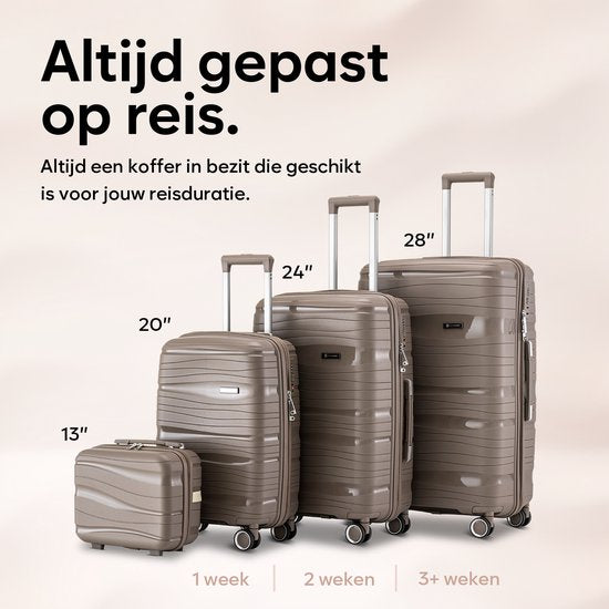SC Travelin' Charm Handbagage Koffer – 40L – Cijferslot – 35x21x54 cm – Lichtgewicht & Duurzaam – Inclusief Gratis Pouch – Champagne V2