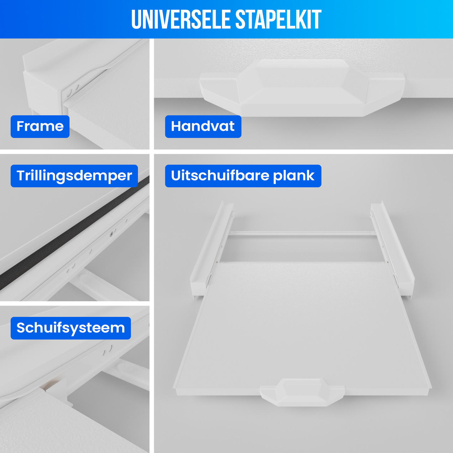 Strex Tussenstuk Wasmachine Droger - Stapelkit - Uitschuifbare Lade - Universeel