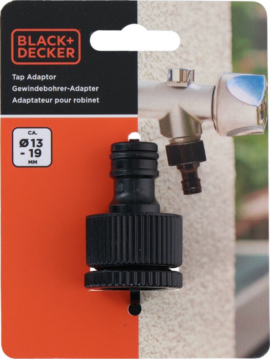 BLACK+DECKER Slangkoppeling met Reduceerstuk - ⌀13-19 MM - Lekvrije Koppeling - Zwart