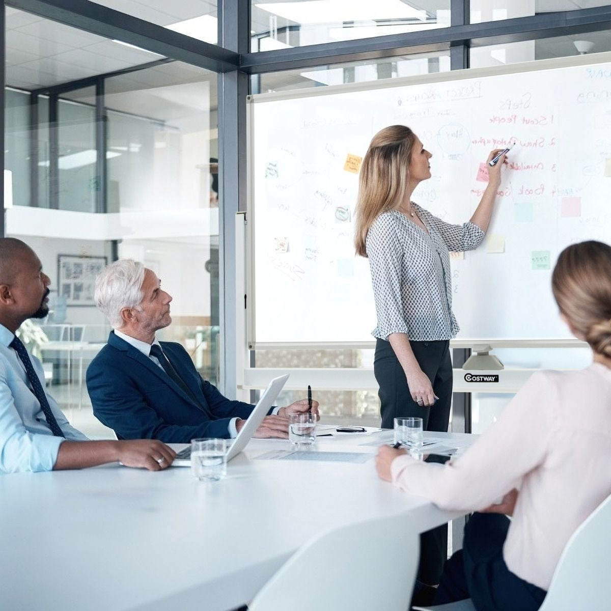 Coast Dubbel -zijdige magnetisch mobiel whiteboard verstelbaar droog dipable paneel op wielen wit