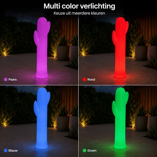 Smartwares LED Solar XXL Tuinlamp – 110cm - RGB - Decoratieve Cactus Buitenverlichting - Party lamp - Wilde Westen - Met Afstandsbediening en Sensor - Buitenlamp – Kleurverandering – Touchbediening – Automatische Inschakeling – 6‑8 Uur Werktijd