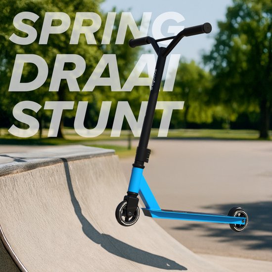 LifeGoods Stuntstep Fly Pro - 6+ Jaar - Step voor Kinderen - Jongens/Meisjes - 100mm - 100KG - Zwart/Blauw