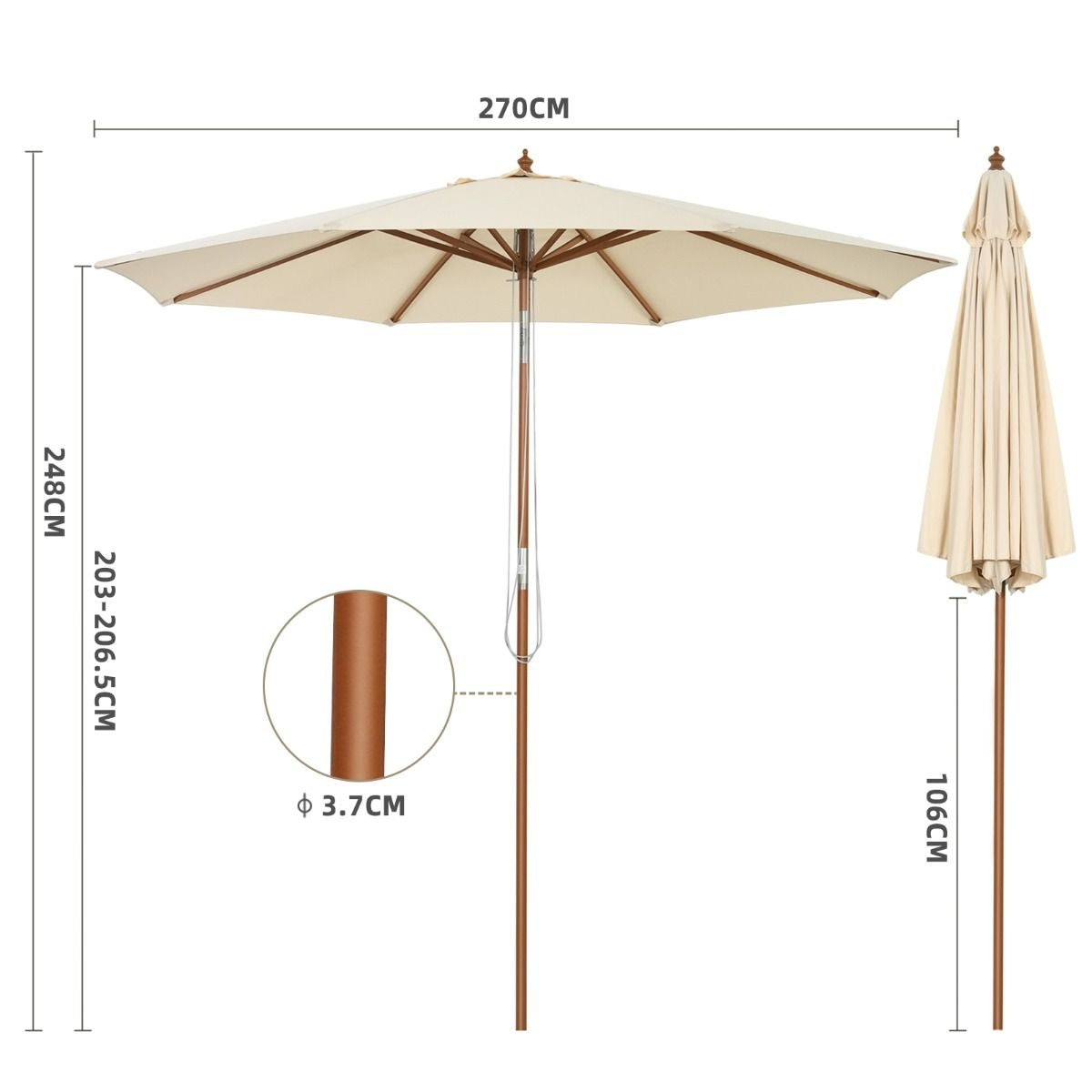 Coast Parasol met 8 Baleinen Kantelbaar - Beige - 300 cm
