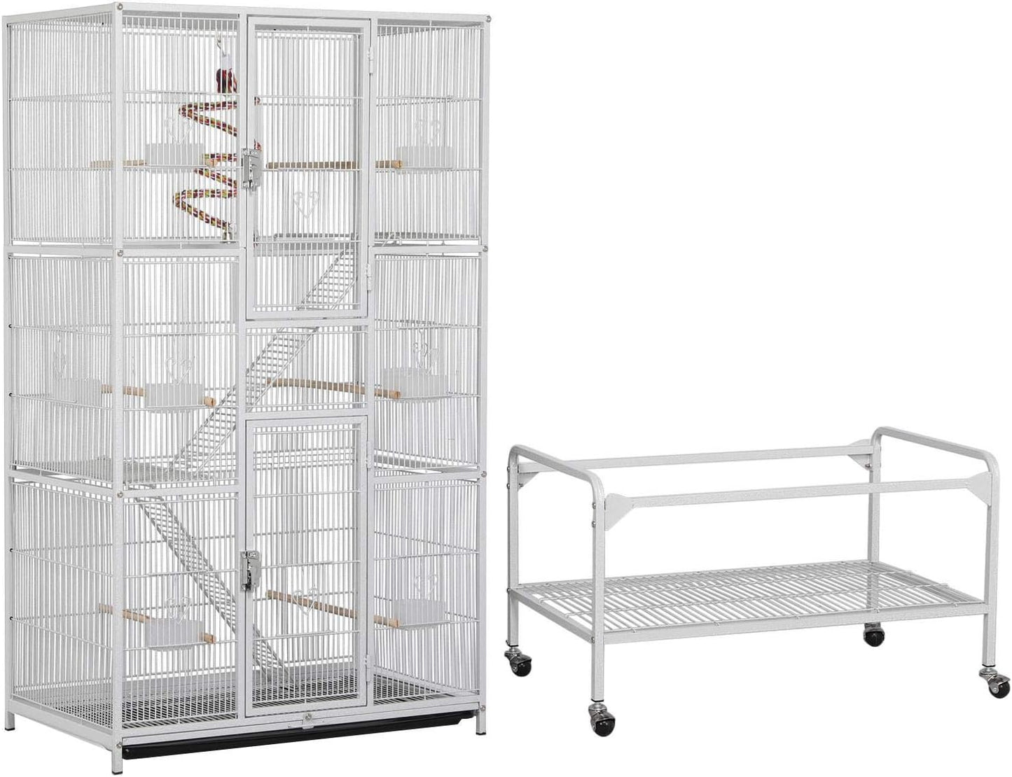 Yaheetech 175 cm Extra Grote Vogelkooi met Afneembare Standaard voor Middelgrote Papegaaien, Parkieten, Valkparkieten, Conures, Liefdesvogels, Grasparkieten en Finch – Wit