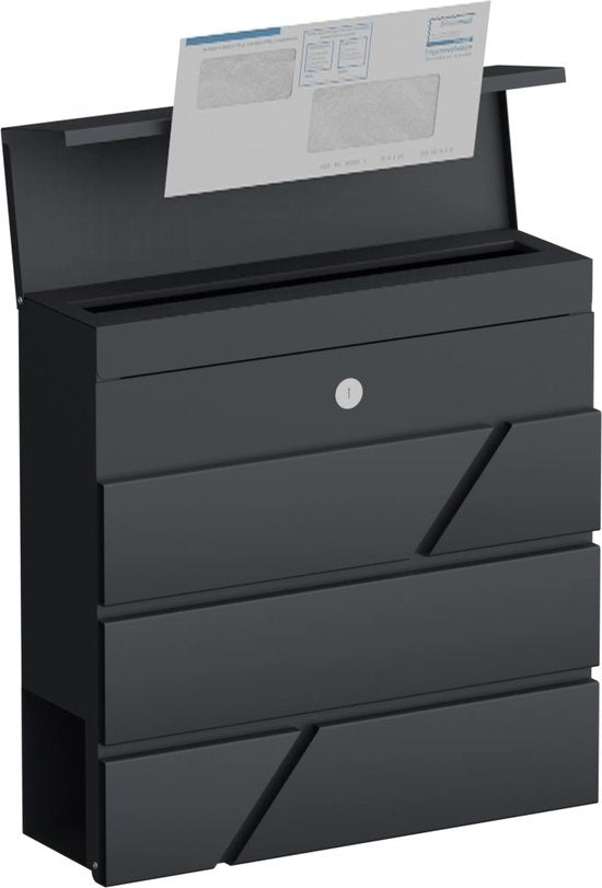 Avalo Brievenbus RVS Antraciet met Krantenvak en Slot - Incl. Montagemateriaal & 2 Sleutels