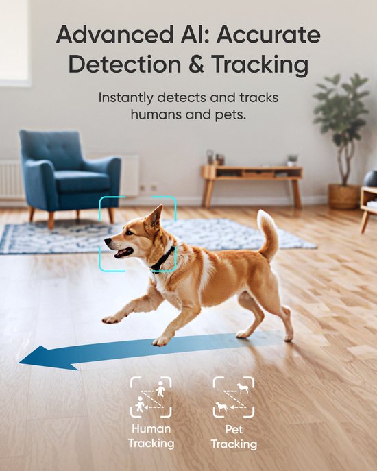 eufy Security Indoor camera E30 - Indoor Cam - Huisdiercamera met app - Petcam - 4K UHD - Pan & Tilt - AI Mens - en Huisdierdetectie - Kleurennachtzicht - Compatibel met Apple HomeKit - Tweewegcommunicatie - Lokale Opslag - Geen Abonnementskosten