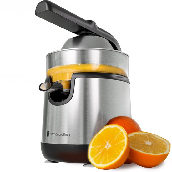 KitchenBrothers Citruspers - Elektrische Sinaasappelpers en Citroenpers - Met Uitloop en Pershendel - Compact - 0.35L - RVS
