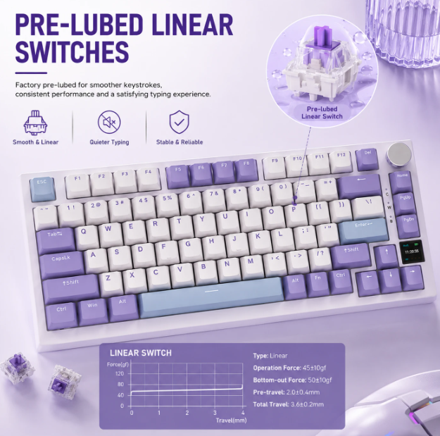 Ajazz AK820 Pro 75% Mechanisch Toetsenbord - Grijs - TFT-Scherm, Tri-Mode, RGB