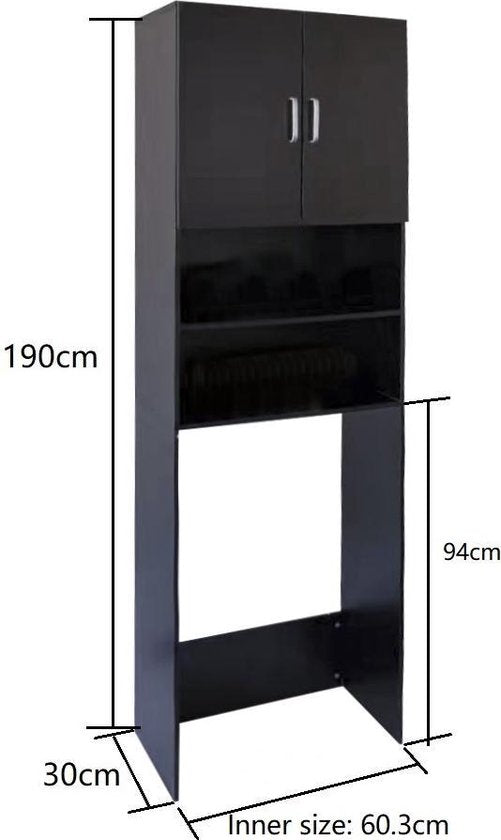 Wasmachine Kast - Wasdroger Ombouw - 190 cm - Zwart