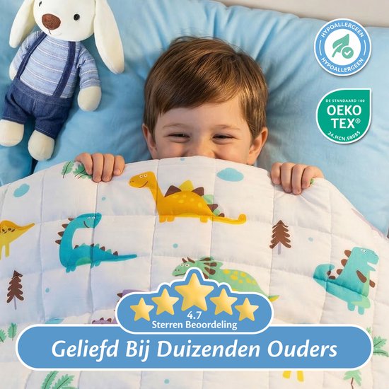 EL-Life Verzwaringsdeken Kind 3,2kg - 100 x 150cm - Weighted Blanket - OEKO-TEX Katoen - Dino