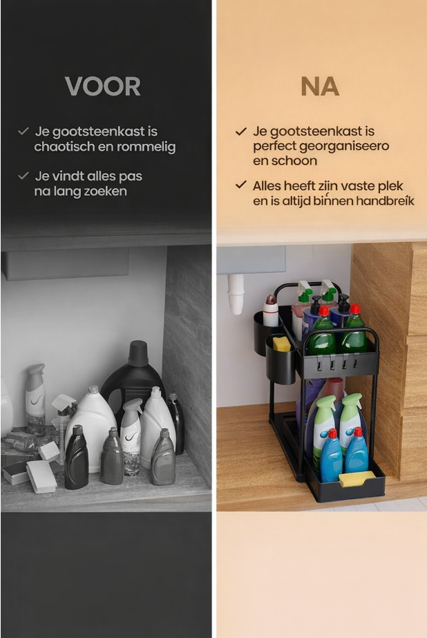 Heldenwerk Gootsteenorganizer - 2 Laags - In hoogte verstelbaar - 40 x 22 x 38 cm - Zwart