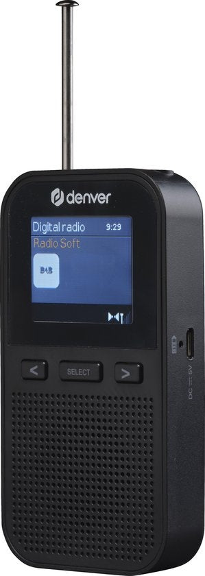 Denver DAB-radio - Draagbare radio - Batterijen u0026 Netstroom - 60 voorkeuzezenders - Reiswekker - DAH126 - Zwart