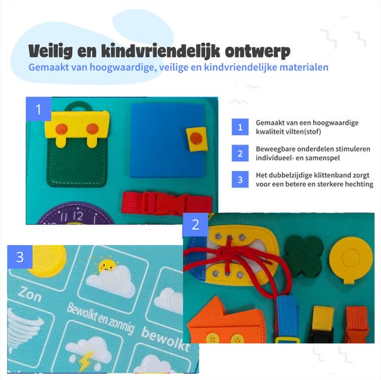 MontiPlay® Montessori Speelgoed - Sensorisch Speelgoed - Activiteitenbord - Busy Board - Montessori voor thuis - Educatief - Sensomotorisch Speelgoed - Groen