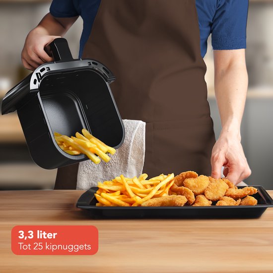 KitchenBrothers Airfryer - 3,3L - 1400W - Heteluchtfriteuse - 50ºC tot 200ºC - Compact - 10 Kookprogramma's - Zwart